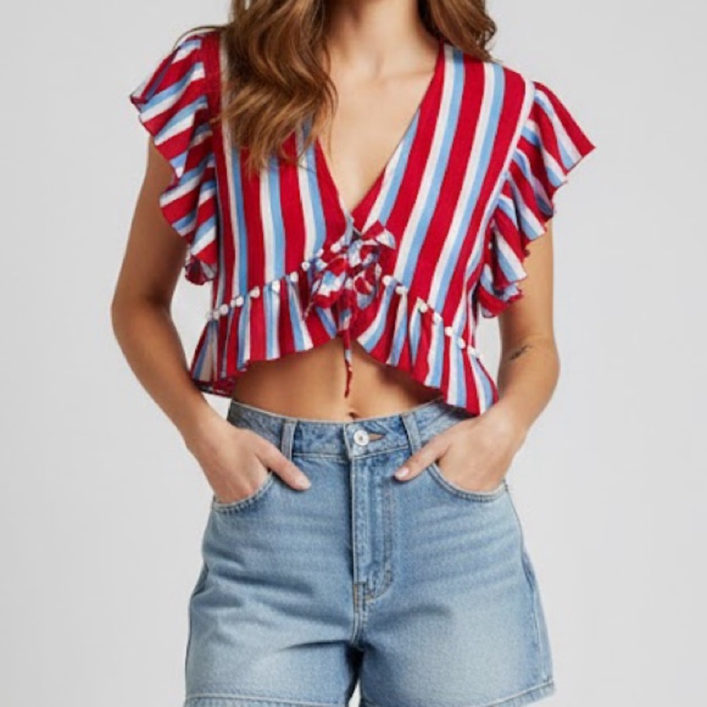 Lovers + Friends Americana Striped Waves For Days Crop Top Medium